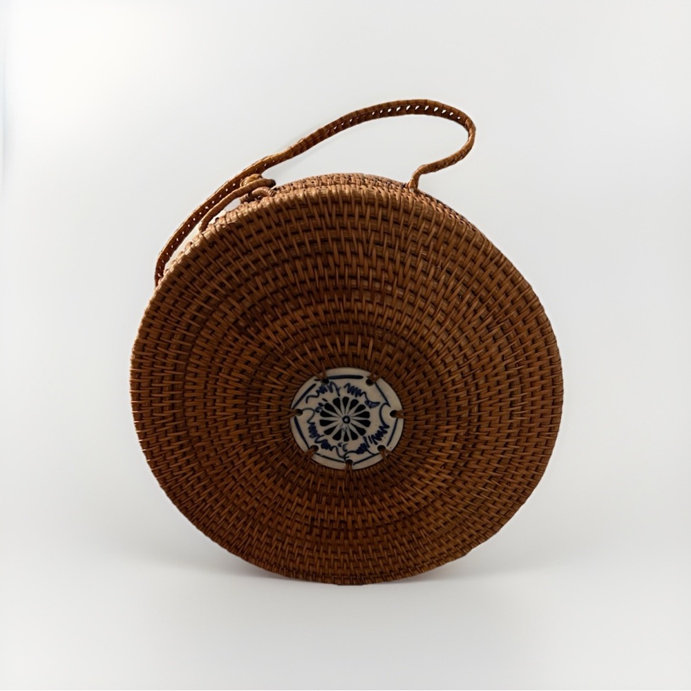 Rattan sling bag or basket bag.